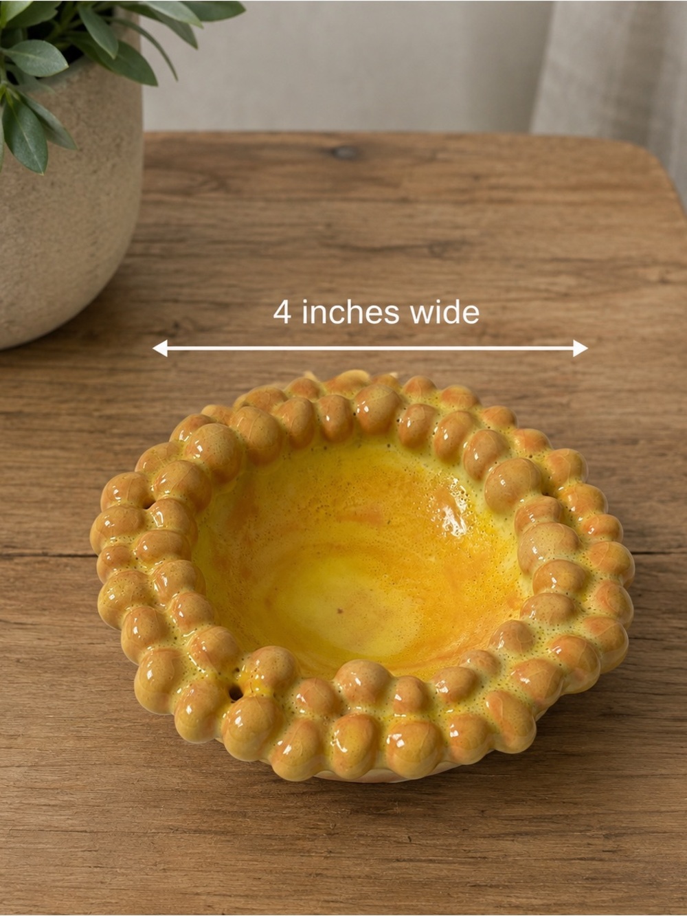 Vintage Style Handmade Ceramic Trinket Dish in Golden Yellow Amber Glaze